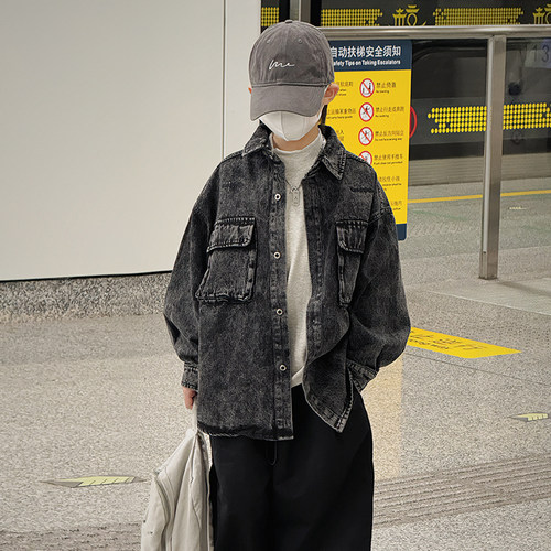 男童外套春款2026新款儿童春秋季宽松牛仔外套胖宝宝衬衫韩版上衣