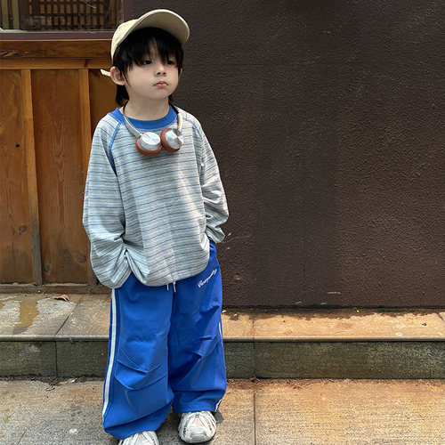 儿童秋装长袖打底衫2026秋季新款小男孩宽松宝宝上衣男童条纹T恤t
