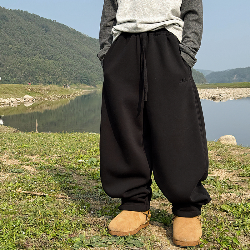 儿童加绒裤子2025新冬季中大童休闲裤男童加厚针织裤胖宝宝运动裤