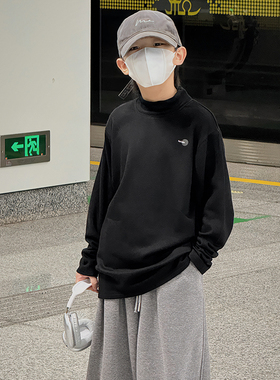 男童打底衫半高领儿童内搭秋冬款男孩上衣黑色长袖t恤纯棉打底衣