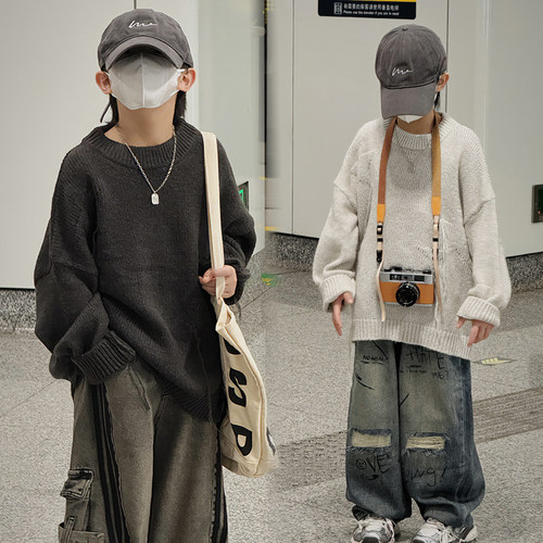 男童毛衣秋款2026新款潮男孩帅气时髦韩版针织衫儿童秋季毛线衣潮