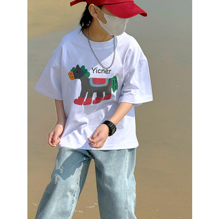 春秋款 男童短袖 t恤童装 儿童纯棉打底衫 胖宝宝休闲t 中大童2026新款