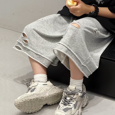 男童夏季休闲五分裤2026新款中大童洋气时髦短裤破洞潮酷百搭裤子