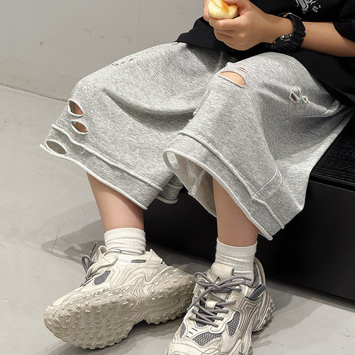 男童夏季休闲五分裤2025新款中大童洋气时髦短裤破洞潮酷百搭裤子