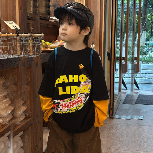 儿童秋装长袖打底衫2026秋季新款小男孩宝宝卡通上衣男童纯棉T恤t