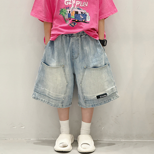 中大童夏裝 子潮 薄款 男童短褲 2025新款 牛仔兒童寬松褲 夏季 男孩中褲