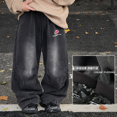 男童加绒休闲裤一体绒裤子秋冬2025冬季新款黑色长裤儿童加厚裤子