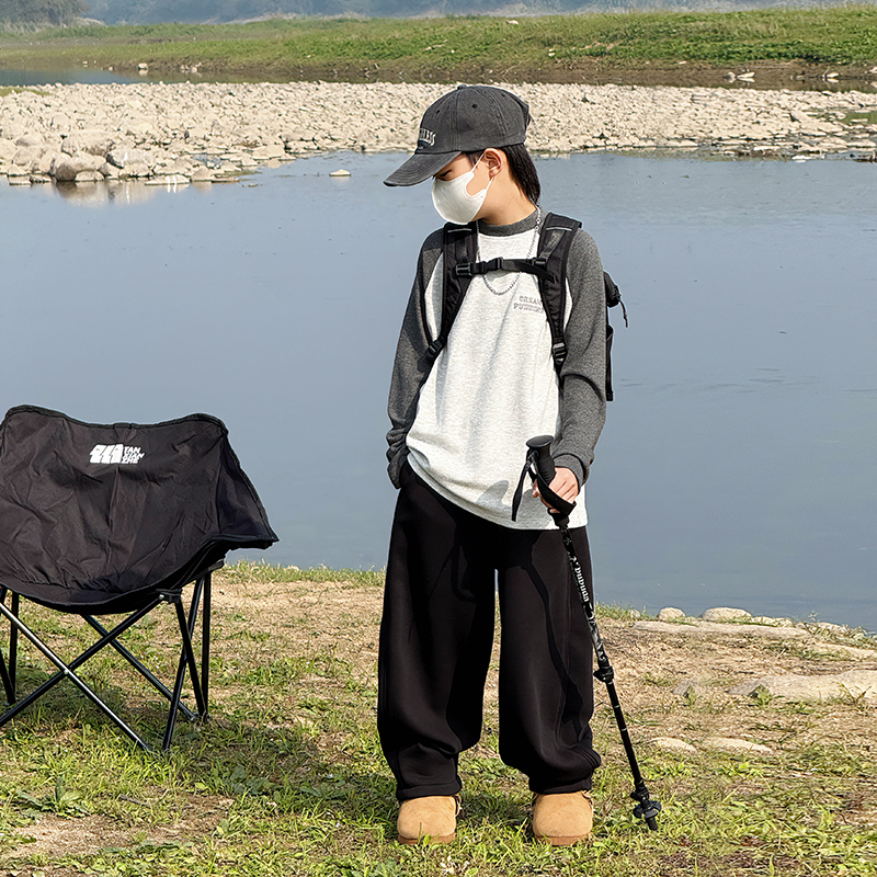 男童双面绒T恤儿童加绒打底衫2025冬季圆领胖宝宝上衣内搭长袖T恤