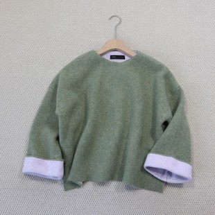 外单牛货含羊毛心机双色毛衣女韩版宽松小众设计奶油风廓形上衣