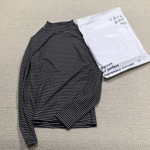 休闲打底衫 条纹内搭保暖时尚 女经典 秋冬德绒半高领打底衫
