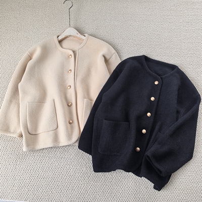 法式轻奢仿水貂加厚毛衣外套秋冬季小香风精致扣子绒毛衣保暖外套