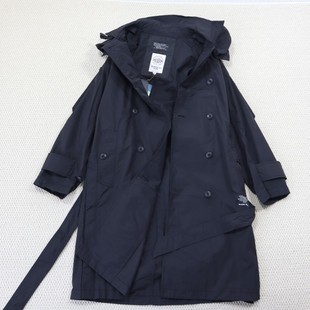 外贸黑色双排扣风衣外套女春秋新款高级感中长款连帽风衣外套