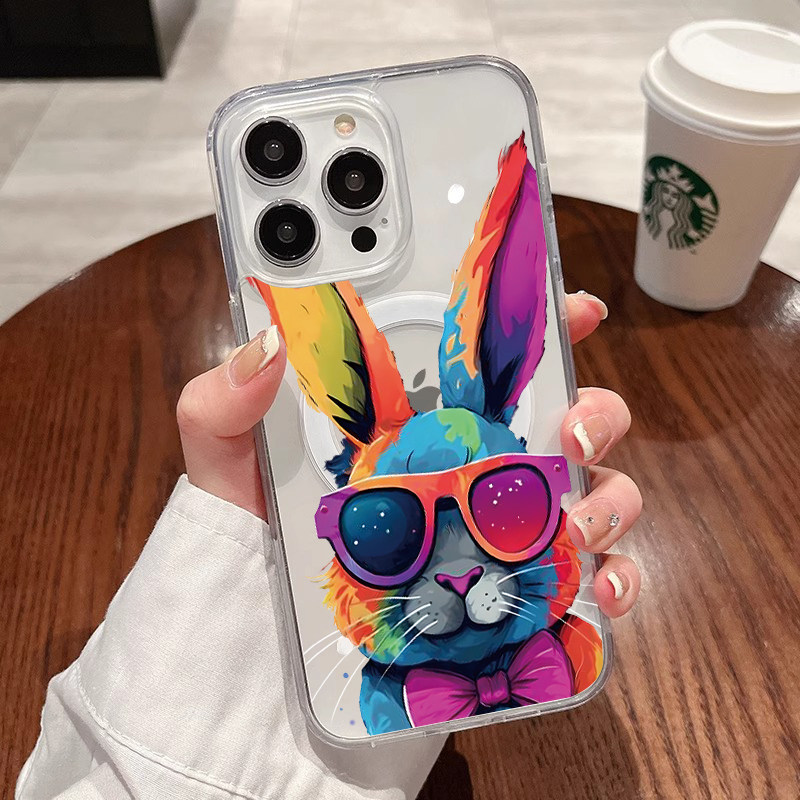 [Magsafe磁吸]彩色兔子适用苹果16Promax透明磁吸软壳15Promax手机壳潮牌14小众高级感11不发黄新款xsmax