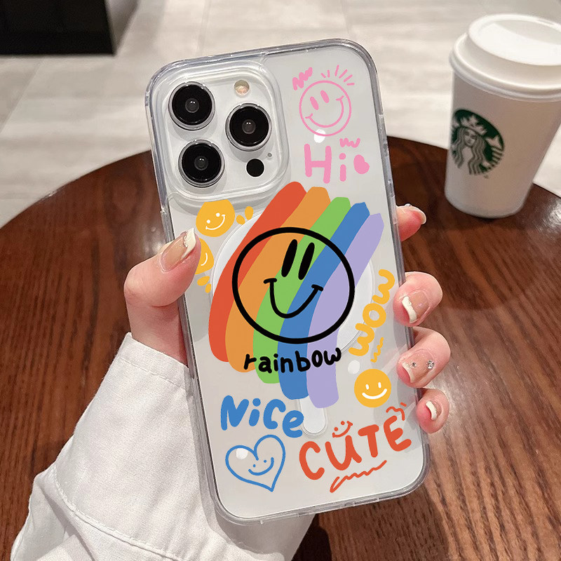 [Magsafe磁吸]微笑彩虹笑脸适用苹果16Promax透明磁吸软壳15Promax手机壳潮牌14小众高级感11不发黄新款xsmax