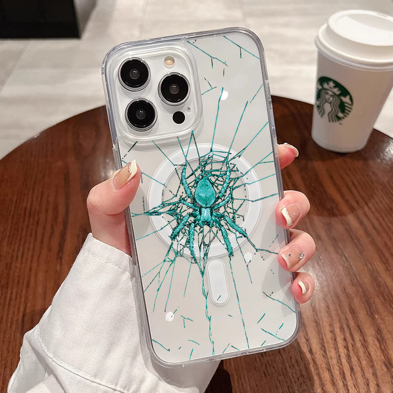 [Magsafe磁吸]青蓝蜘蛛适用苹果16Promax透明磁吸软壳15Promax手机壳潮牌14小众高级感11不发黄新款xsmax