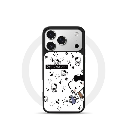 黑色冬日碎花KT猫适用苹果18promax磁吸手机壳潮牌iPhone17promax电镀银新款亚克力软边16个性小米17不撞壳肤