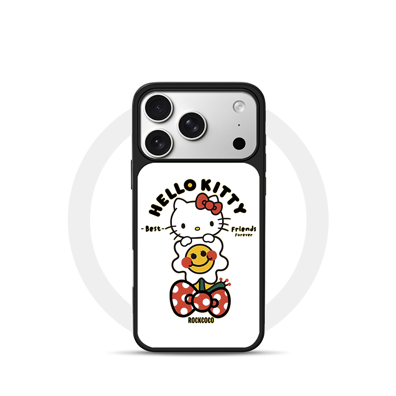 笑脸花朵KT猫适用苹果18promax磁吸手机壳潮牌iPhone17promax电镀银新款亚克力软边16个性小米17不撞壳肤感玻