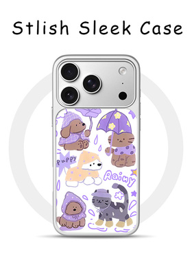 [Magsafe磁吸]可爱紫色雨伞猫狗适用苹果17Promax手机壳16Promax小众高级感电镀银亚克力15肤感玻璃新款软边1