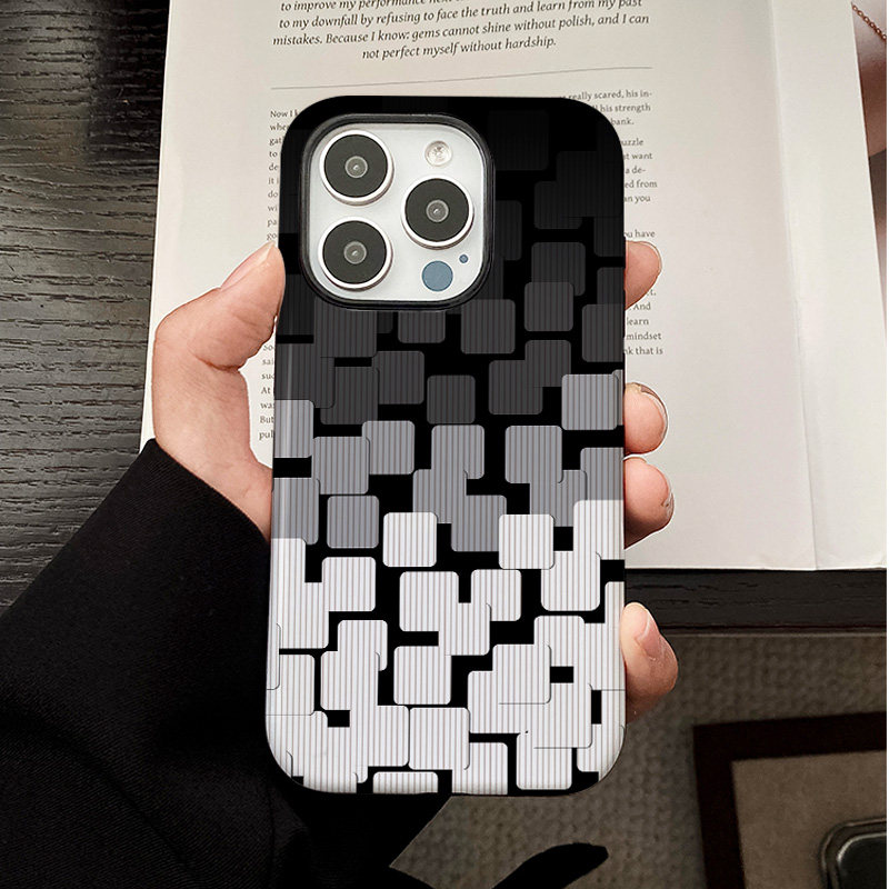 ins渐变黑白方块适用苹果17Promax菲林磁吸二合一手机壳iPhone17Pro潮牌硬壳超火插画新款16Promax超薄小众15