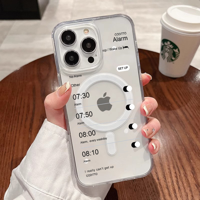 创意潮牌闹钟适用苹果16Promax手机壳iPhone15Promax全包软壳14Pro磁吸充电13透明保护套12高级感11防摔硅胶x
