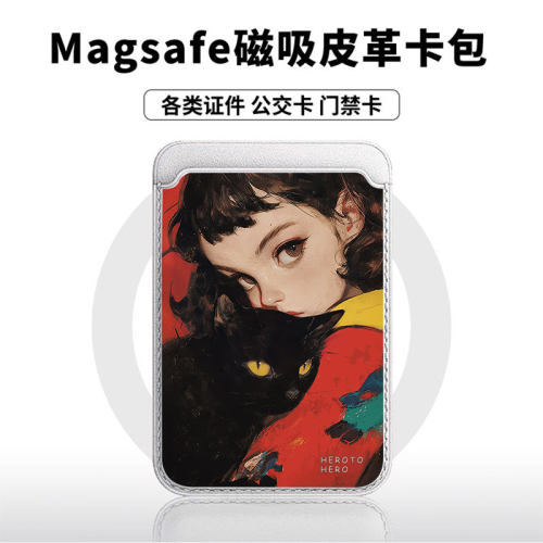 萝莉与黑猫适用苹果18promax手机壳磁吸卡包17promax时尚皮革门禁卡包可爱潮牌华为小米vivo学生卡包个性新款