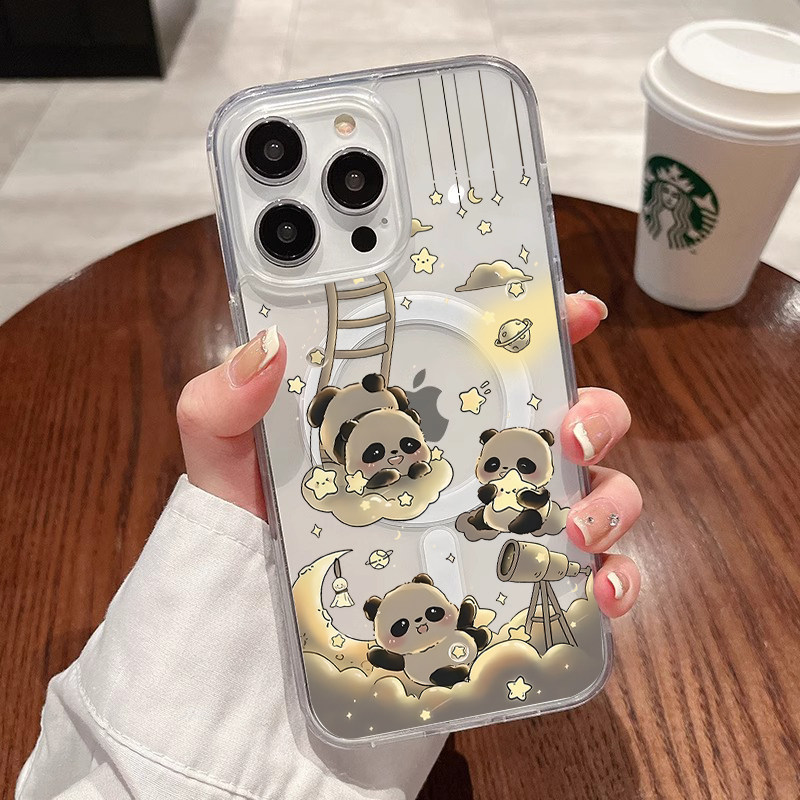 [Magsafe磁吸]星空熊猫适用苹果16Promax透明磁吸软壳15Promax手机壳潮牌14小众高级感11不发黄新款xsmax