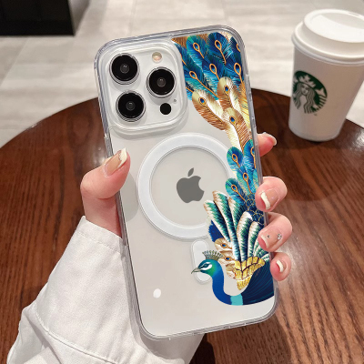 [Magsafe磁吸]蓝色孔雀适用苹果16Promax透明磁吸软壳15Promax手机壳潮牌14小众高级感11不发黄新款xsmax