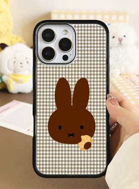 [Magsafe磁吸]棕色格纹米菲兔子适用苹果17Promax手机壳16Promax小众高级感15不撞壳新款黑边亚克力新款小众1