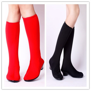 水兵舞靴子蒙古舞蹈靴女士舞蹈靴子民族舞蹈演出红色高弹力长筒靴