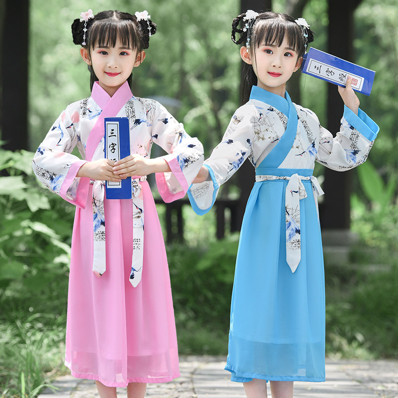 儿童汉服女童仙鹤刺绣改良襦裙中国风超仙小女孩连衣裙套装