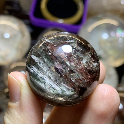 天然水晶球四季花幽灵球聚宝盆千层异象矿物晶体家居客厅摆件