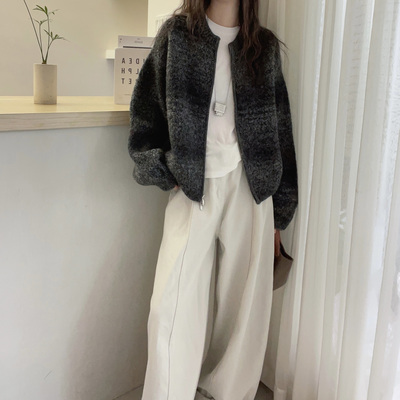 欧洲站2025冬季新款欧货潮圆领圈圈羊毛外套女百搭外套上衣女