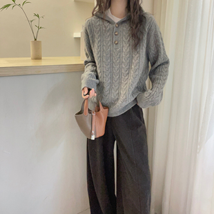 女秋冬毛衣上衣 欧货韩系连帽麻花山羊绒针织衫 欧洲站2025冬装 新款