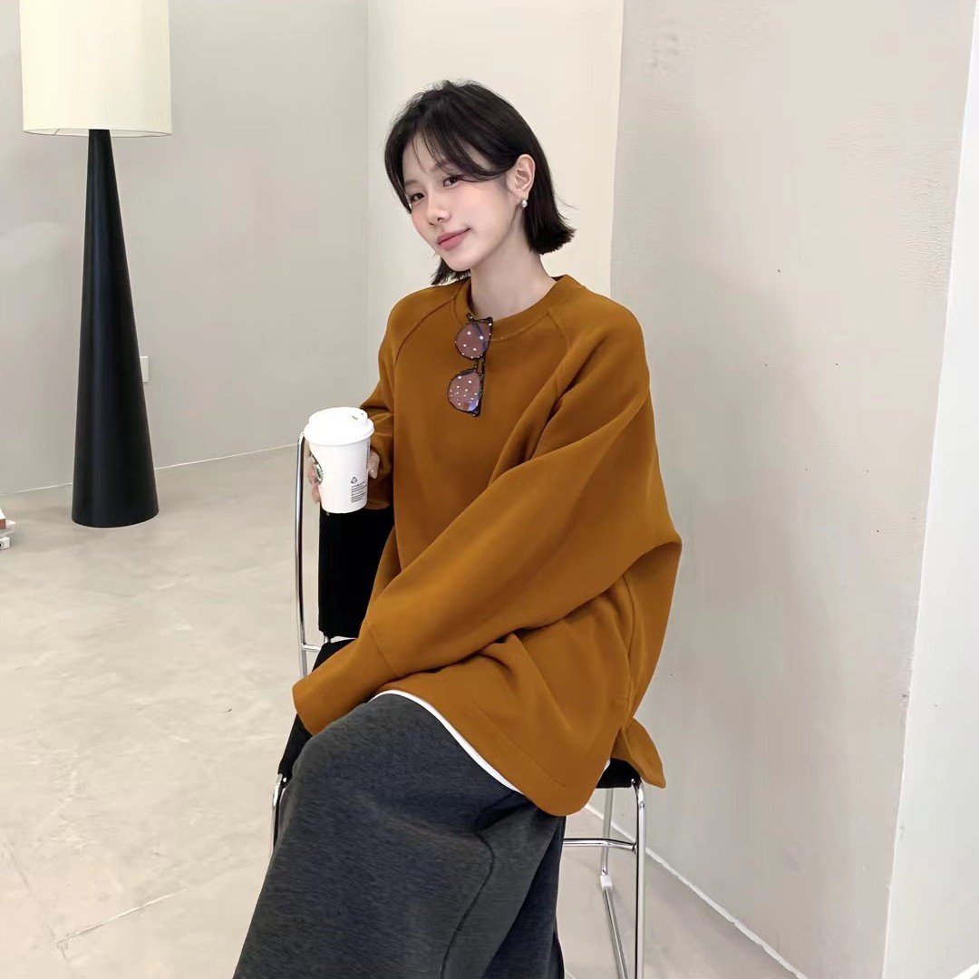 欧洲站2025秋季新款欧货时尚圆领纯色卫衣女宽松显瘦百搭上衣女