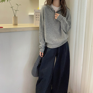 女秋冬慵懒毛衣女 欧货连帽半拉链牦牛绒针织衫 欧洲站2025冬装 新款