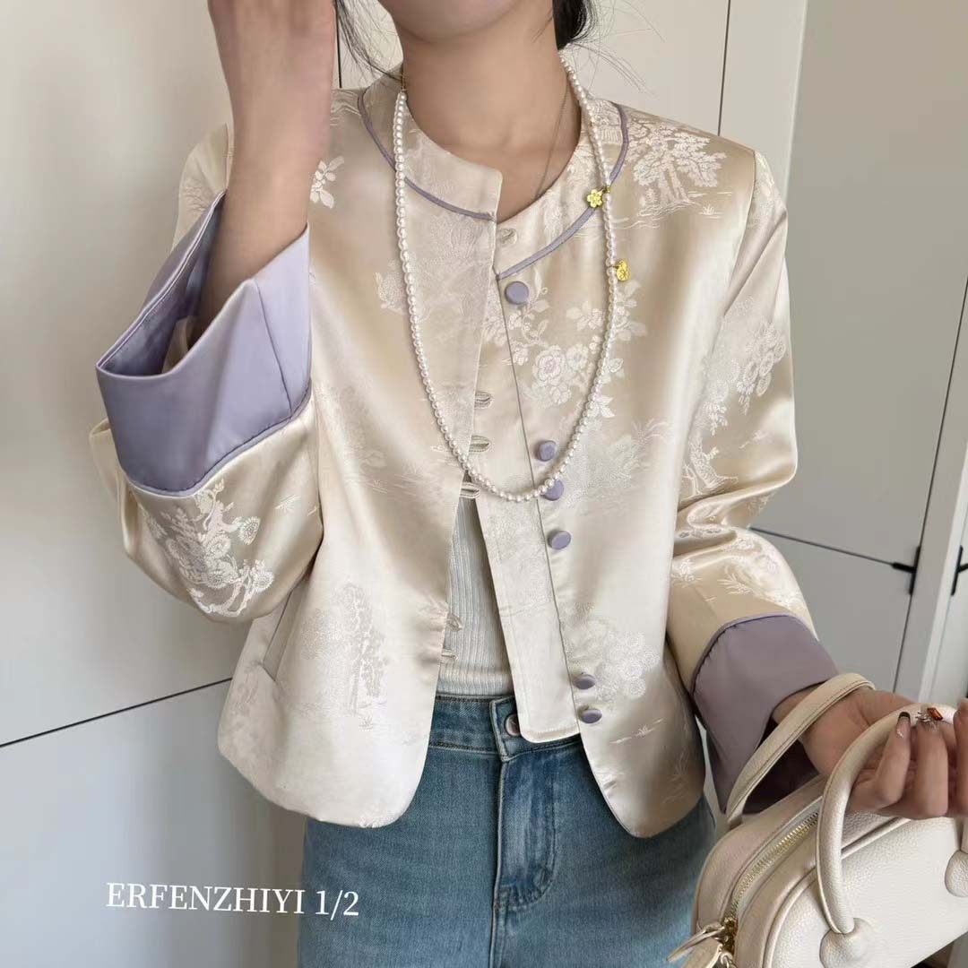 欧洲站2025早春新款欧货国风缎面提花高级感外套女春秋新中式上衣