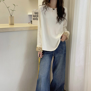 2025冬季新款新中式极简风刺绣长袖衬衫女宽松百搭白色衬衣上衣女