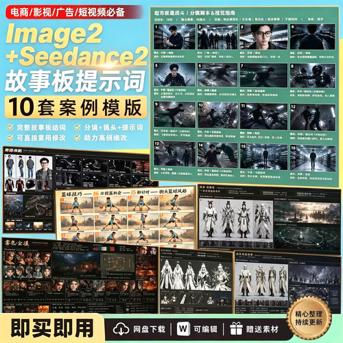 image2+seedance2故事板提示词10套案例模版