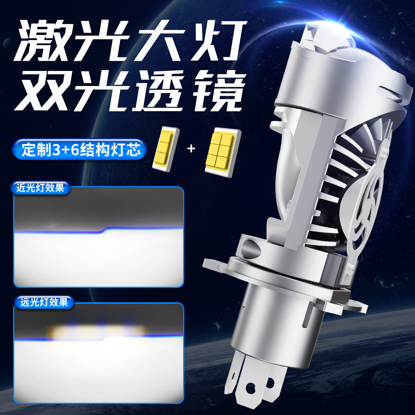 适用长城腾翼H4LED三光透镜大灯