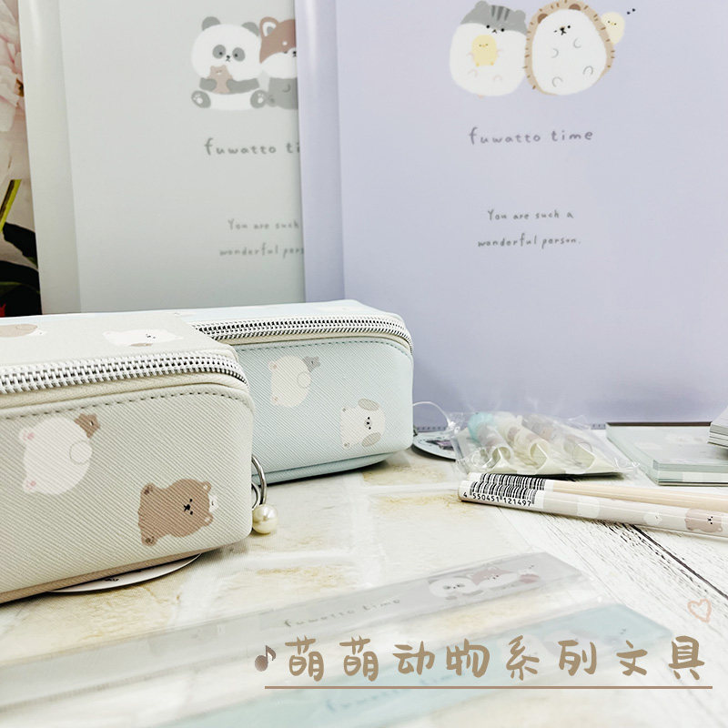 日本CRUX萌萌动物系列文具笔袋尺子铅笔便签本笔帽学生创意文具
