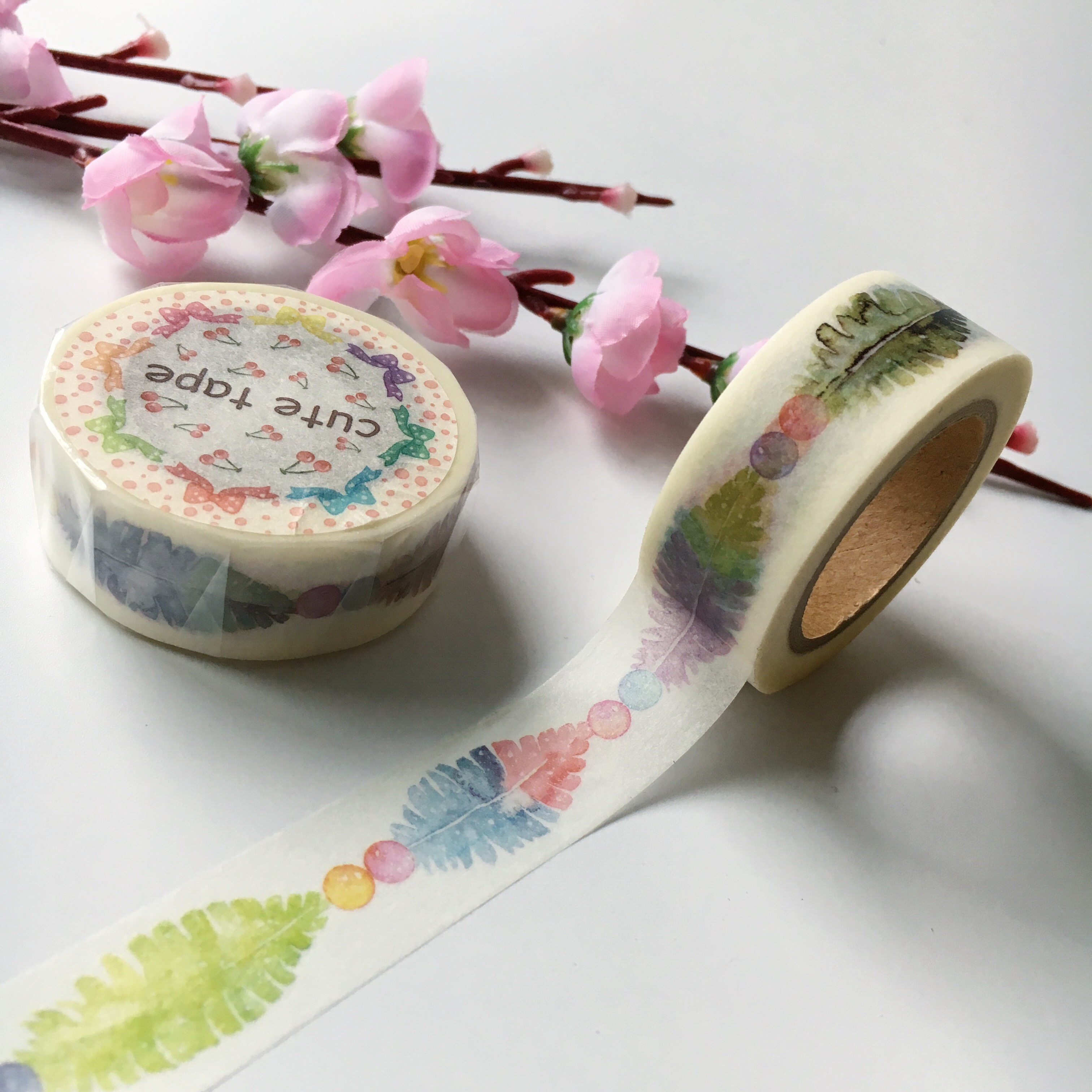 业余文具控原创和纸胶带手帐素材日记装饰手撕胶带 彩色羽毛 18mm