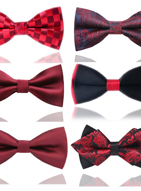 bow tie 韩版正装男领结女英伦结婚礼服制服西装正装双层煲呔红色