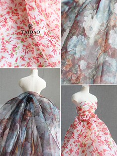 孤品古风水墨晕染欧根纱y12蓬蓬裙服装辅料立体印花旗袍汉服面料