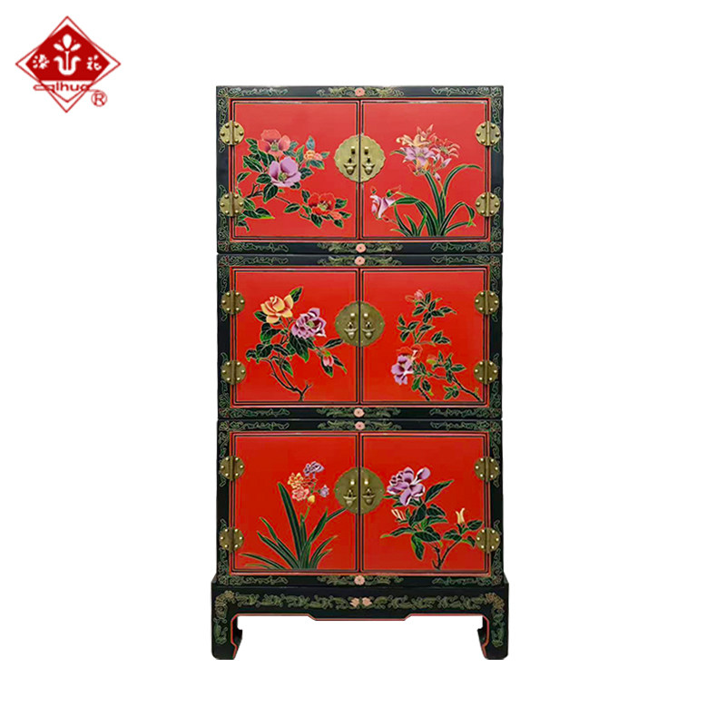 扬州漆器厂中式古典红花鸟雕填工艺收纳柜多层储物柜餐边柜家具