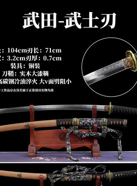 树叶纹烧刃 冷油淬火劈阻小 武田太刀日本东洋武士刃老刀未开刃