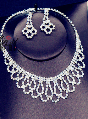 包邮新款新娘礼服满钻女舞台项链