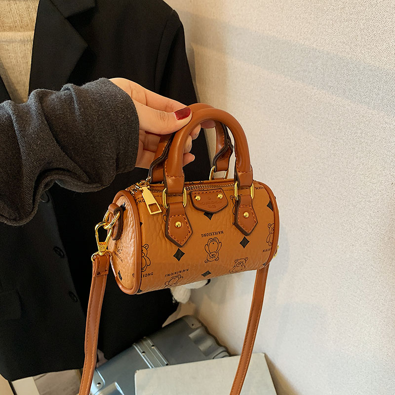 迷你水桶手提包印花小熊斜挎包