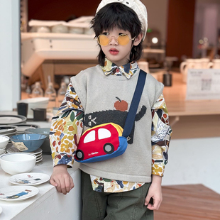 儿童斜挎包男童女童宝宝可爱汽车造型包斜挎包收纳外出春游小背包