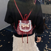 日韩小清新蕾丝格子双肩包迷你抽带卡通可爱小书包女孩公主出游包