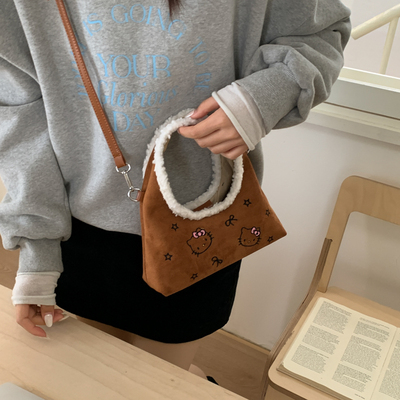女生毛绒手拎女童棕色软萌斜挎包